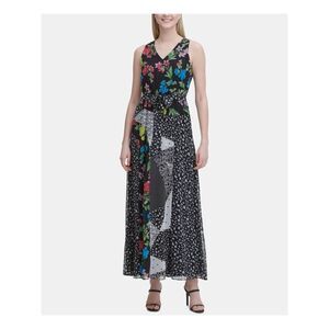 NWT CALVIN KLEIN Womens Black Sleeveless V Neck Maxi Sheath Dress Size: XS